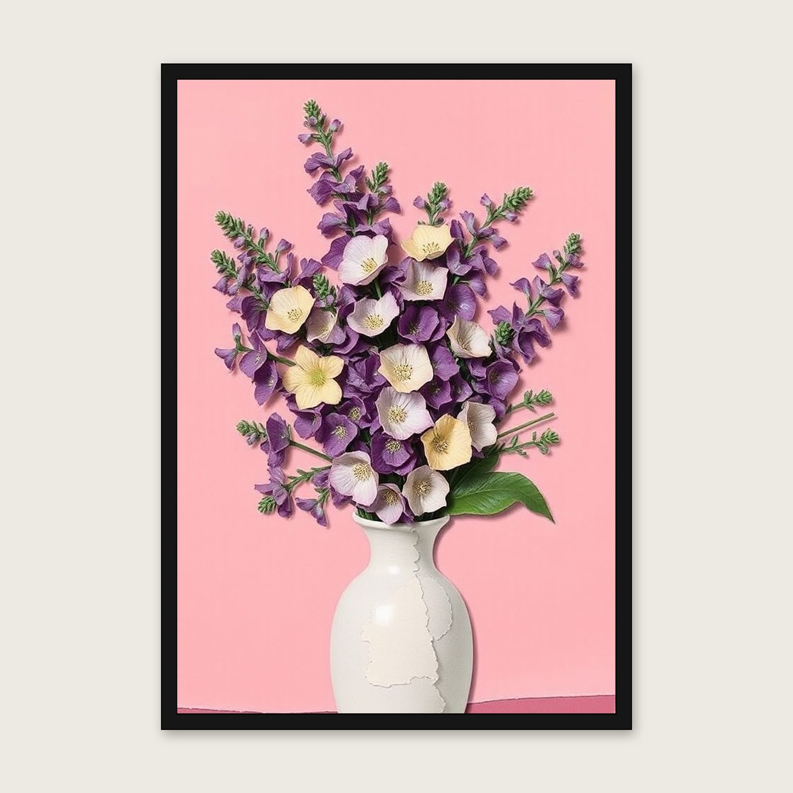 Viper's Bugloss Collage Wall Art - Framed Colourful Print shown in a black frame