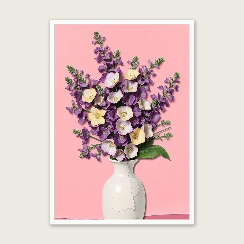 Viper's Bugloss Collage Wall Art - Framed Colourful Print in a white frame