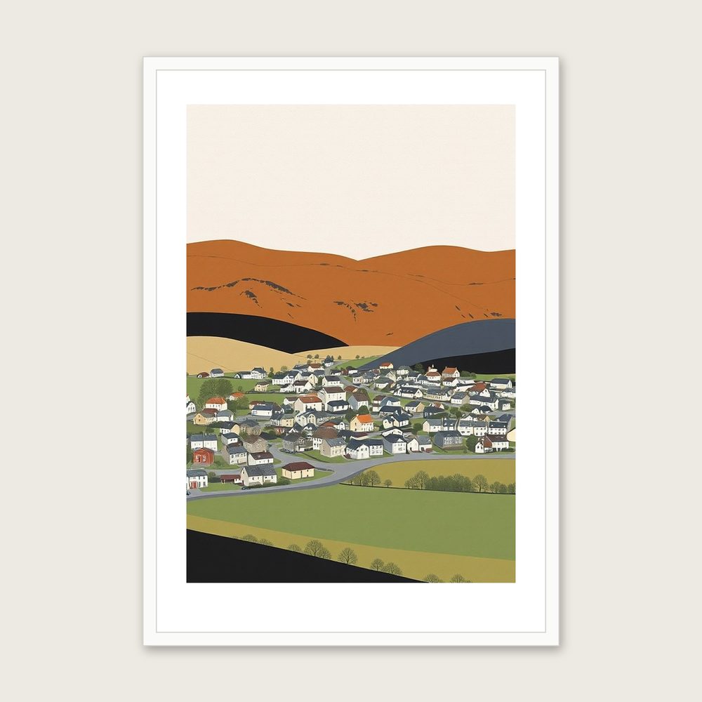 Whernside Gouache Print - Framed Two Tone Landscape Wall Art - White Frame, A3