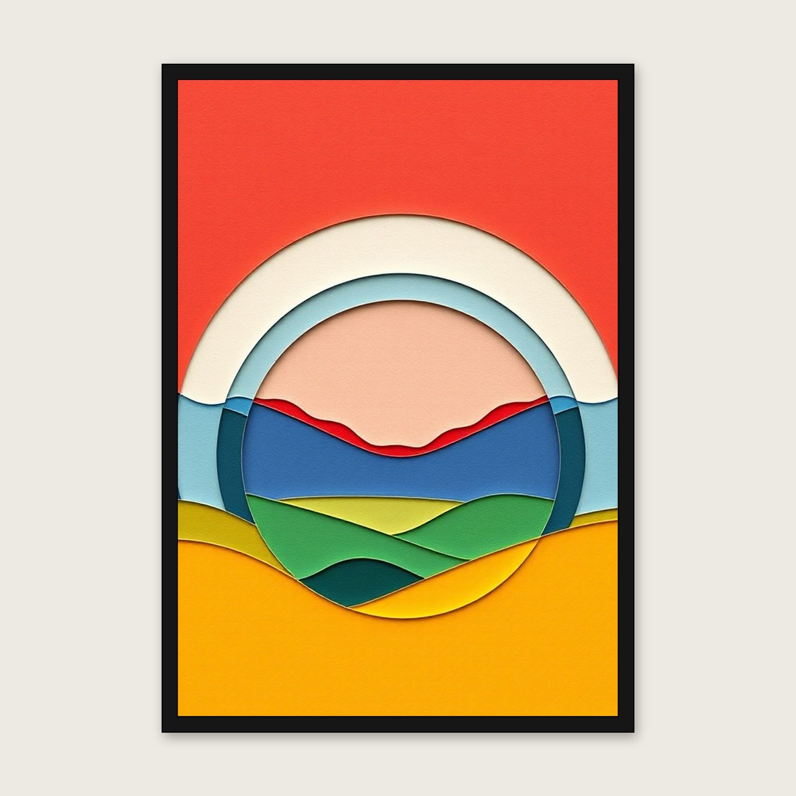 Grasmere Landscape Wall Art - Framed Colourful Collage Print shown in a black frame