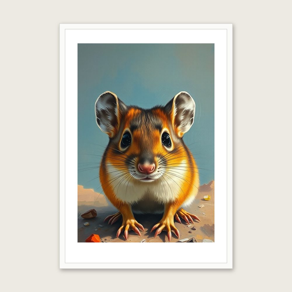 Framed Impasto Print of Field Mouse - Colourful Animal Wall Art in a white frame