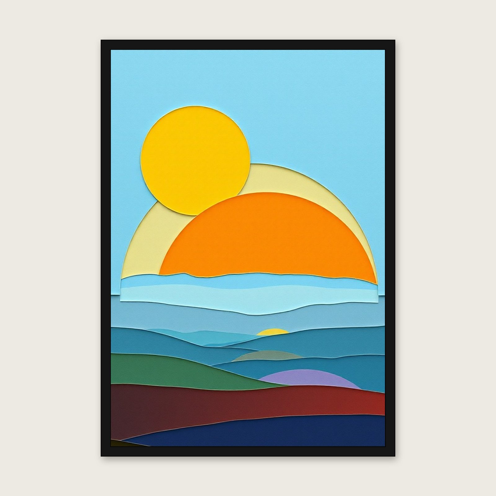 Dartmoor Collage Print - Framed Colourful Landscape Wall Art shown in a black frame