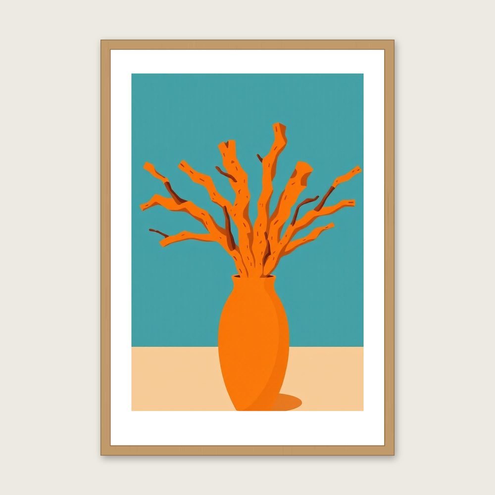 Cork Oak Bark Screen Print - Framed Bold Colour Botanical Wall Art in a oak frame