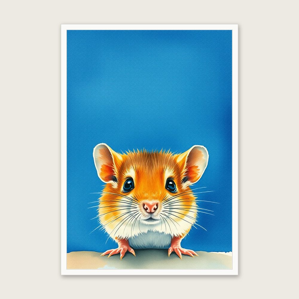 Harvest Mouse Animal Wall Art - Framed Bold Colour Watercolour Print in a white frame