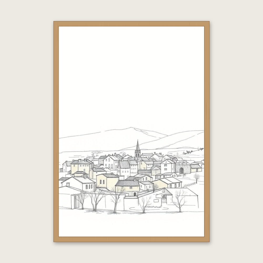 Ben Lomond Pencil Sketch Wall Art - Framed Neutral & Beige Print - Oak Frame, A3