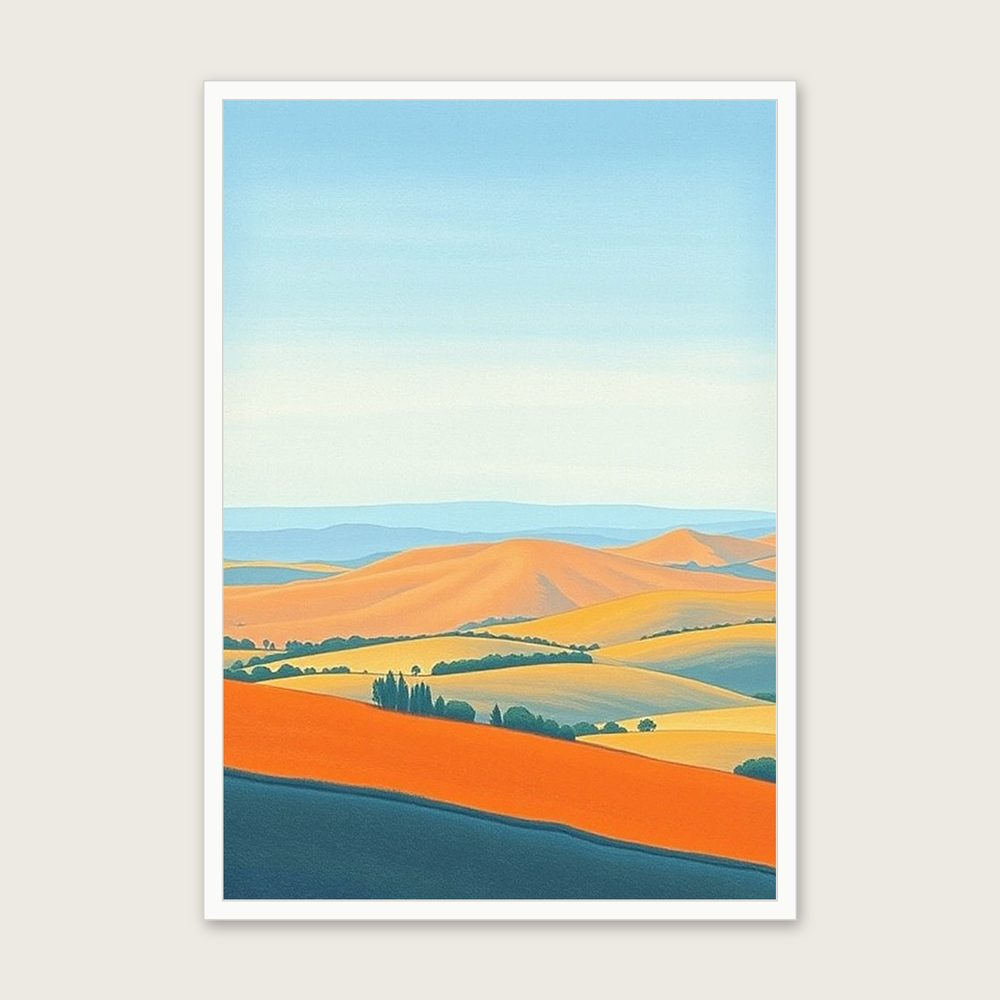 Framed Pastel Print of The Long Mynd - Bold Colour Landscape Wall Art in a white frame