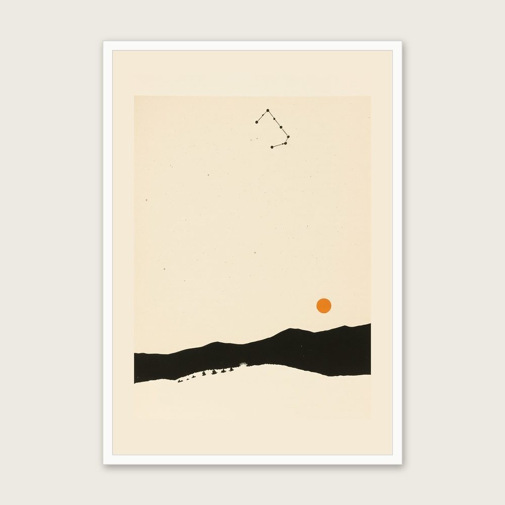 The Constellation Aquila Monotype Print - Framed Neutral & Beige Celestial Wall Art in a white frame