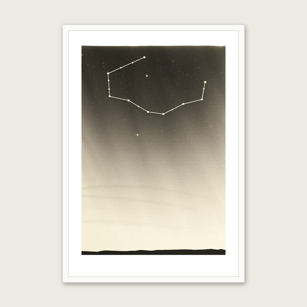The Constellation Pegasus Charcoal Wall Art - Framed Black & White Print - White Frame, A3