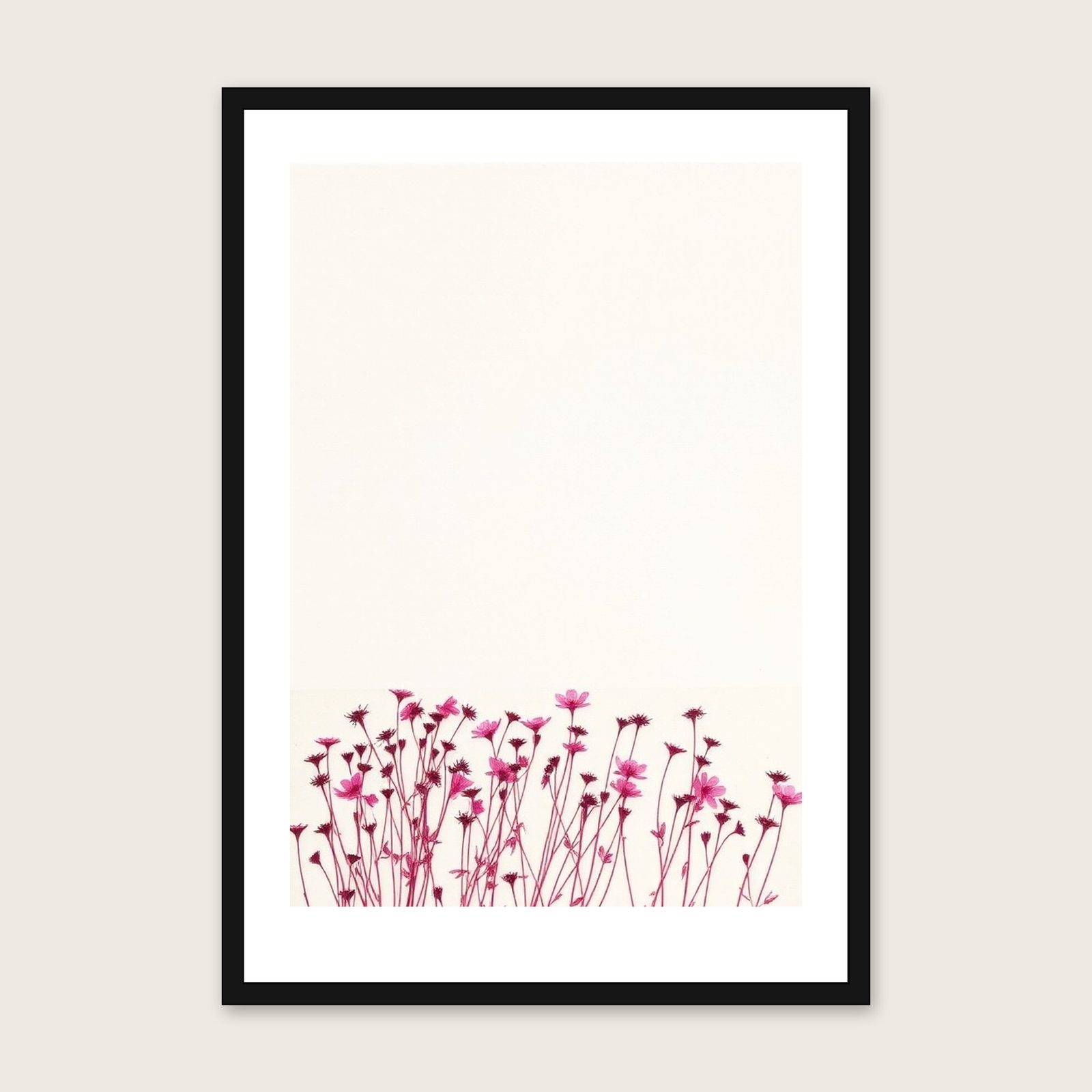 Bladder Campion Monotype Wall Art - Framed Two Tone Print shown in a black frame