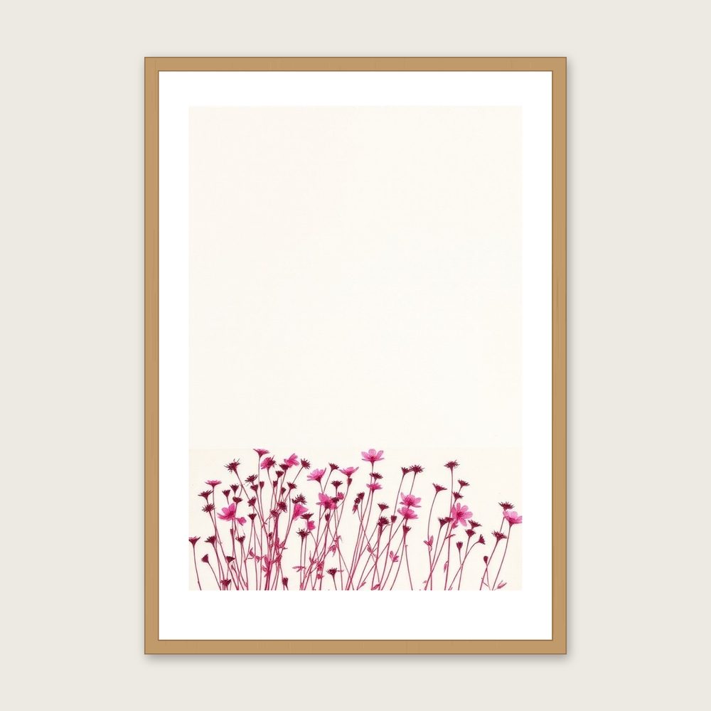 Bladder Campion Monotype Wall Art - Framed Two Tone Print - Oak Frame, A3