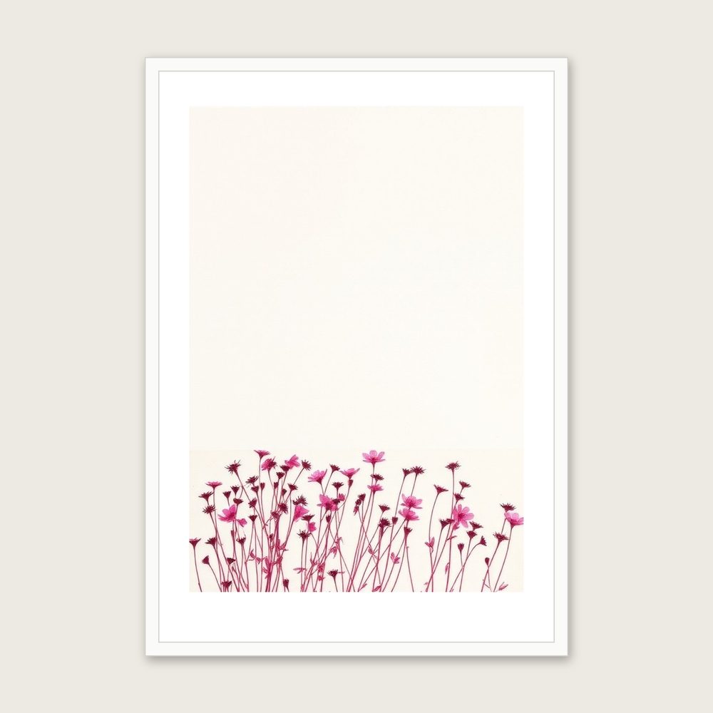 Bladder Campion Monotype Wall Art - Framed Two Tone Print - White Frame, A3