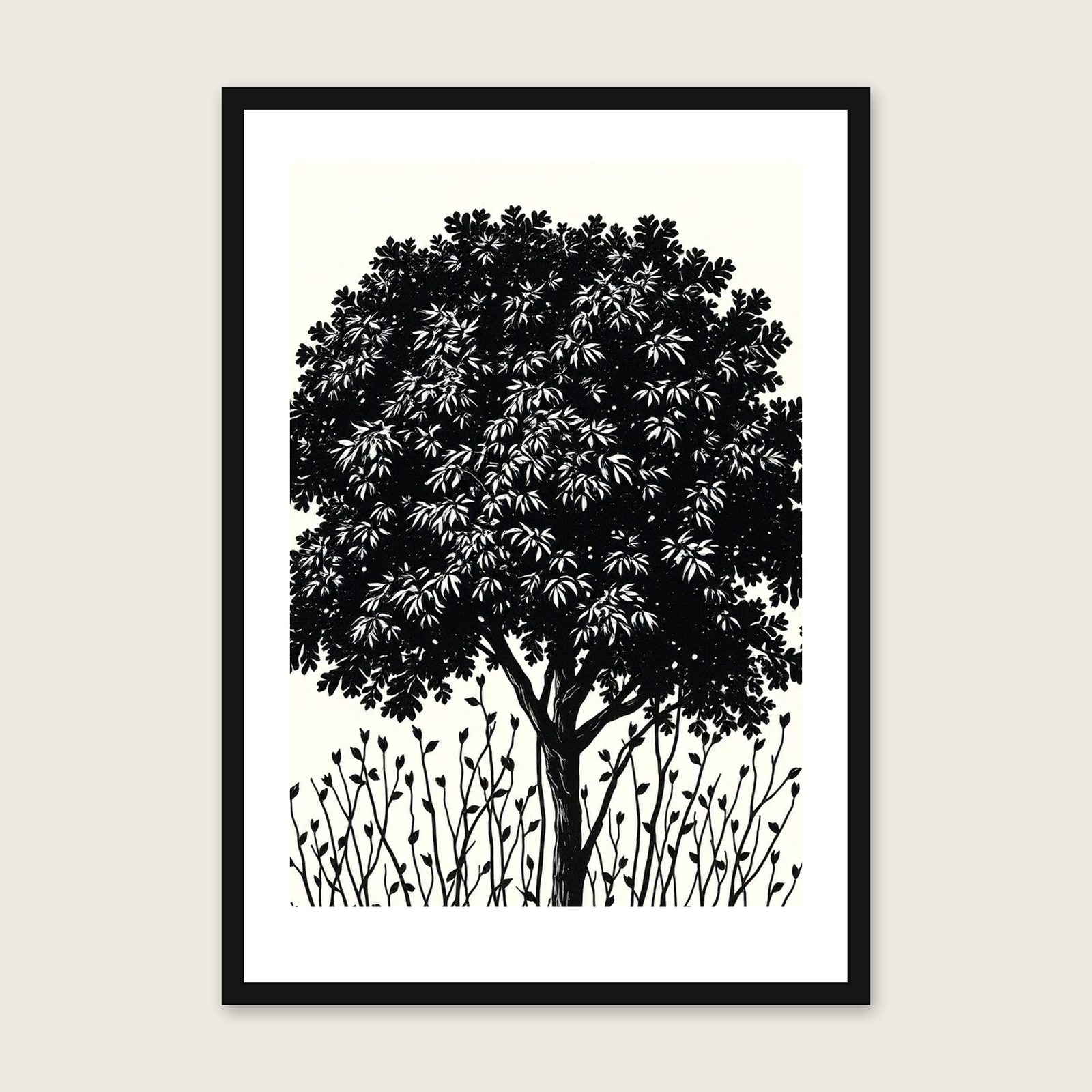 Sycamore Leaf - Framed Linocut Botanical Print in Two Tone shown in a black frame