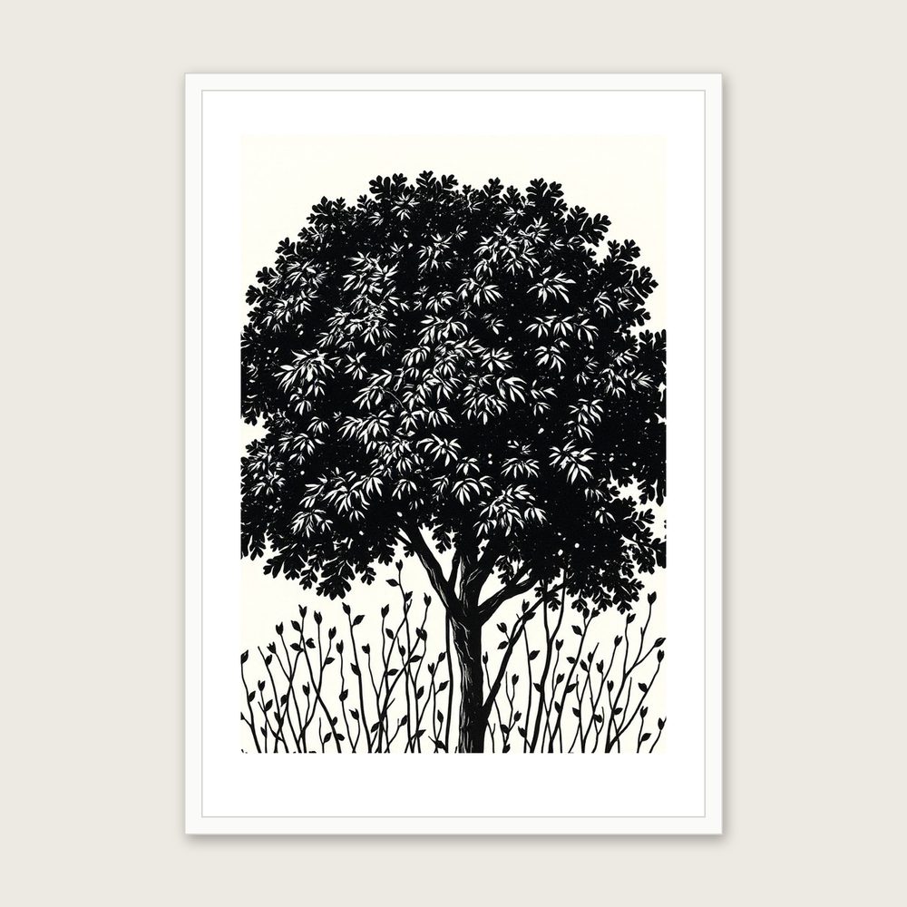 Sycamore Leaf - Framed Linocut Botanical Print in Two Tone in a white frame