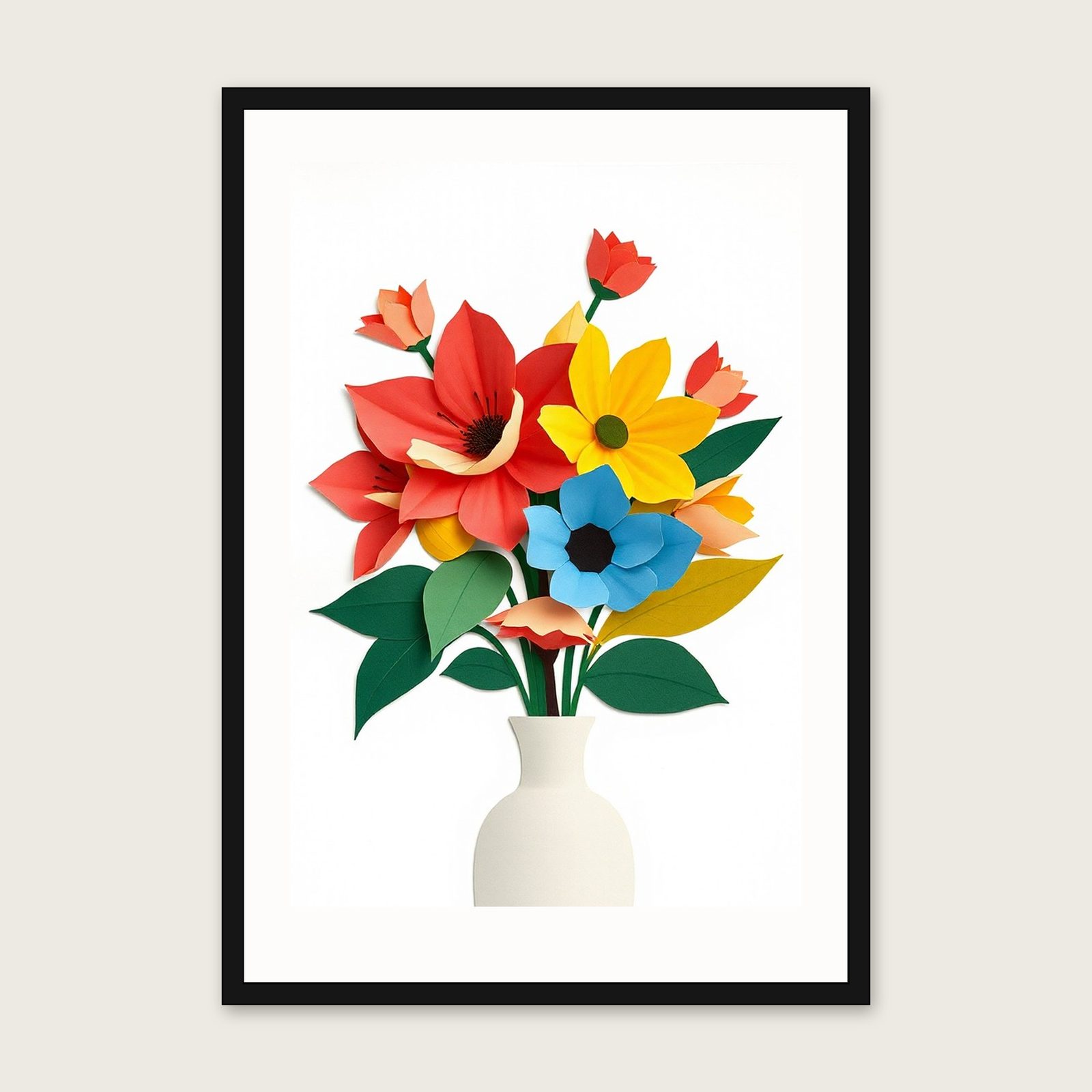 Lavatera Flower Collage Wall Art - Framed Colourful Print shown in a black frame