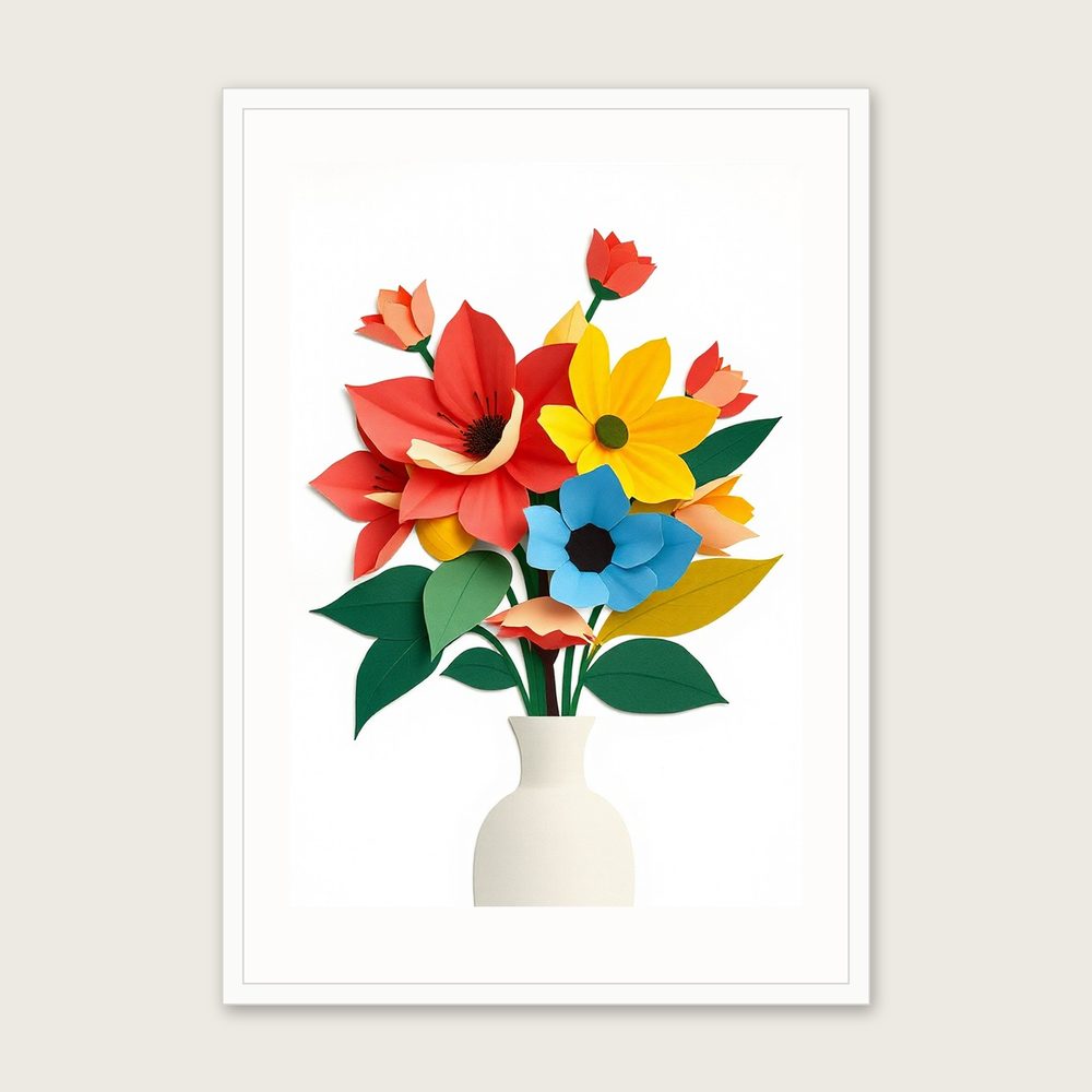 Lavatera Flower Collage Wall Art - Framed Colourful Print - White Frame, A3