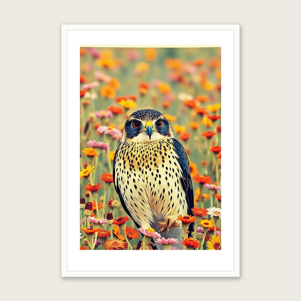 Sparrowhawk Riso Print - Framed Colourful Animal Wall Art in a white frame