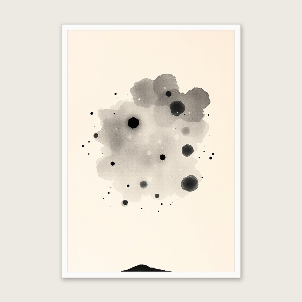 The Constellation Gemini Ink Wash Wall Art - Framed Black & White Print - White Frame, A3