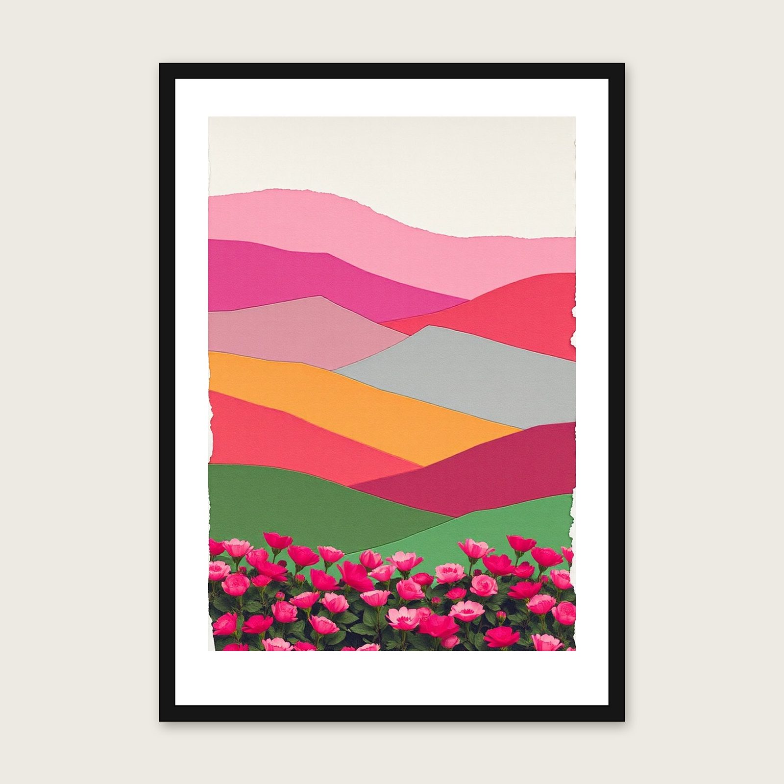 Lenten Rose Collage Print - Framed Colourful Botanical Wall Art shown in a black frame