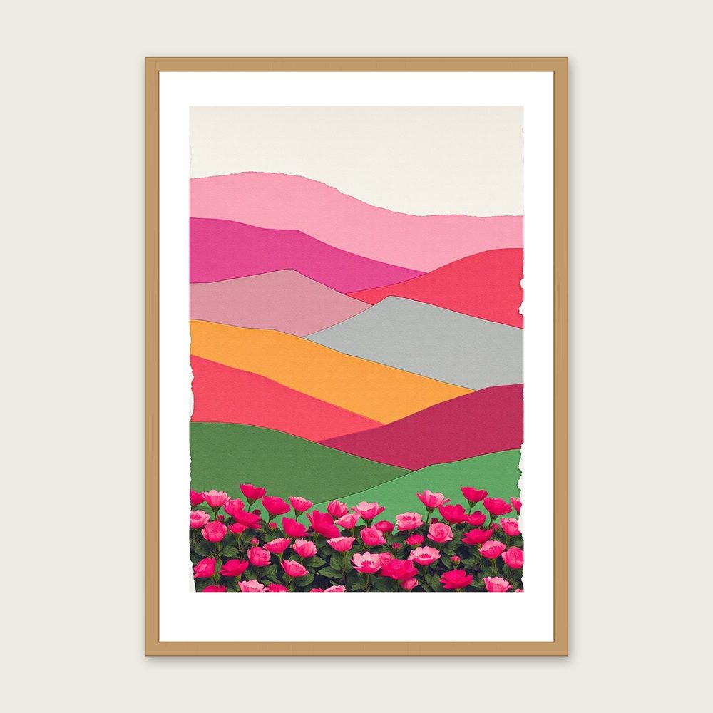 Lenten Rose Collage Print - Framed Colourful Botanical Wall Art - Oak Frame, A3