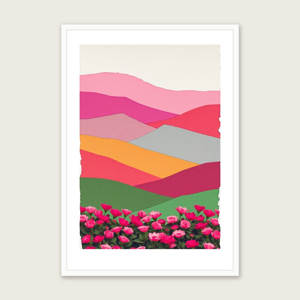 Lenten Rose Collage Print - Framed Colourful Botanical Wall Art in a white frame
