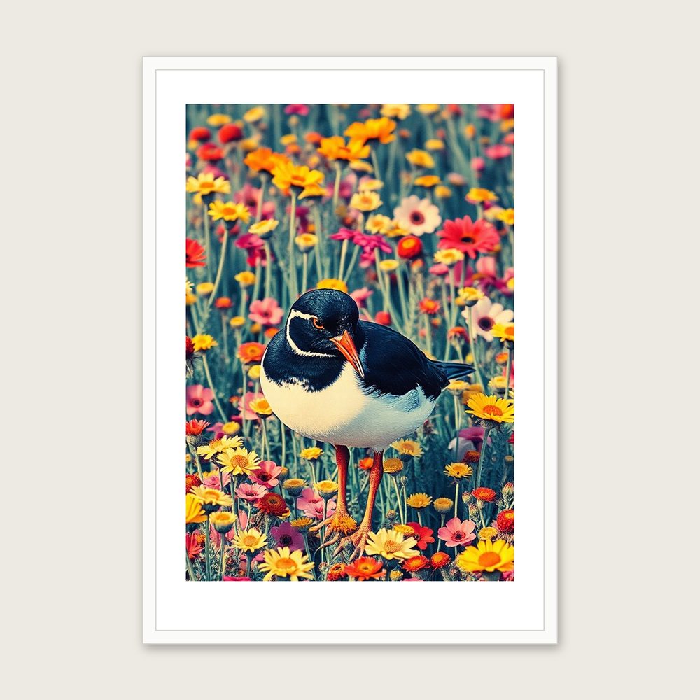 Turnstone Riso Print Wall Art - Framed Colourful Print - White Frame, A3