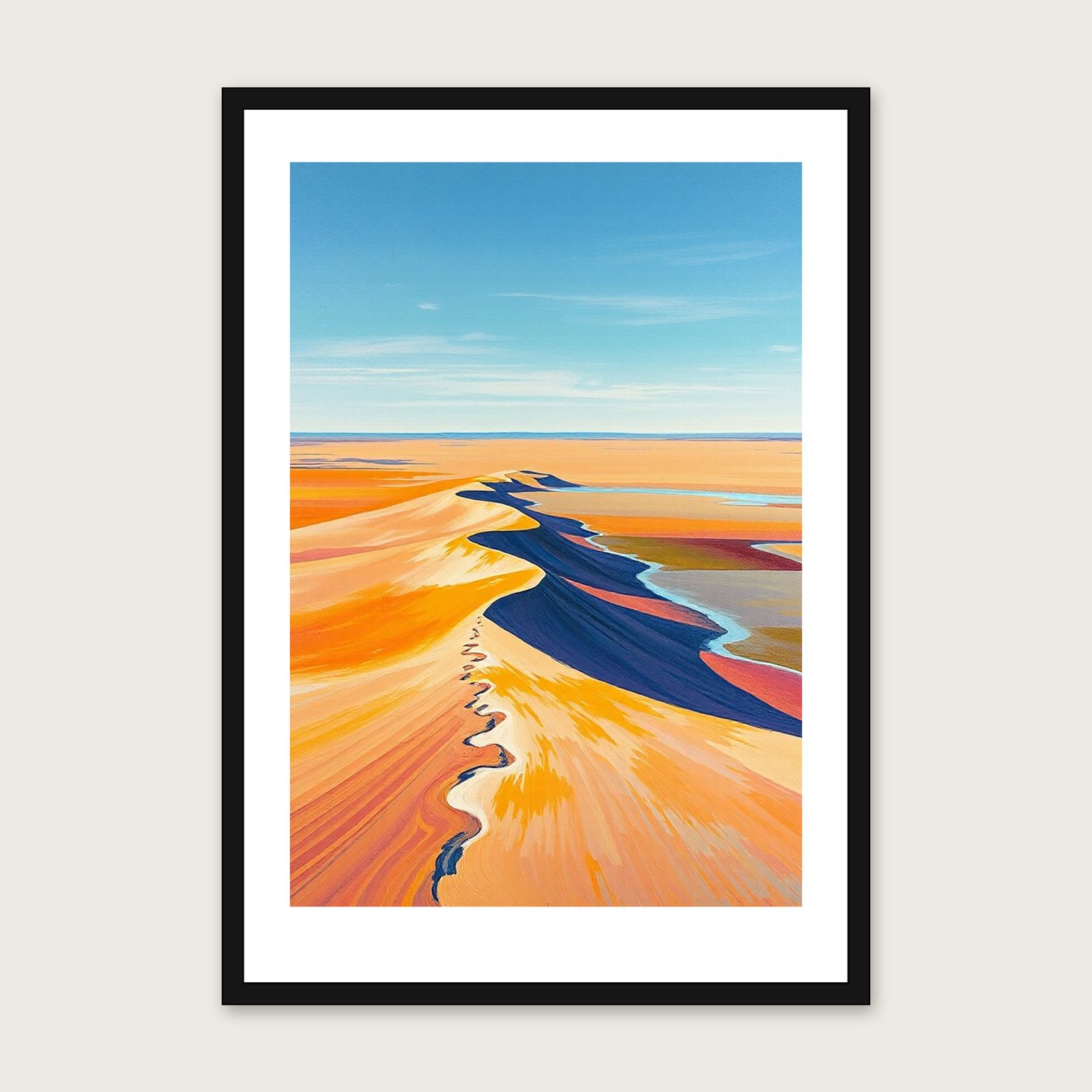 Whistling Sands Landscape Wall Art - Framed Colourful Impasto Print shown in a black frame