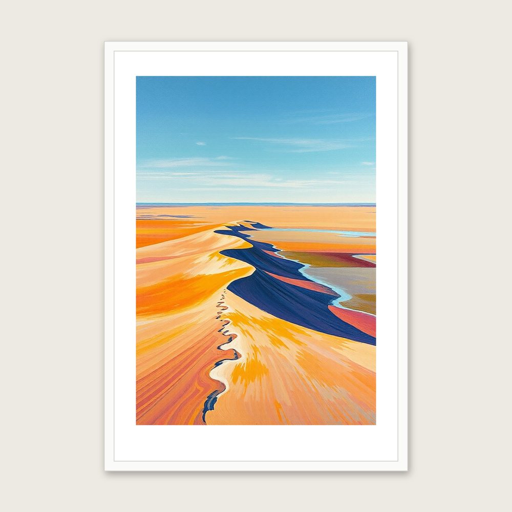 Whistling Sands Landscape Wall Art - Framed Colourful Impasto Print in a white frame