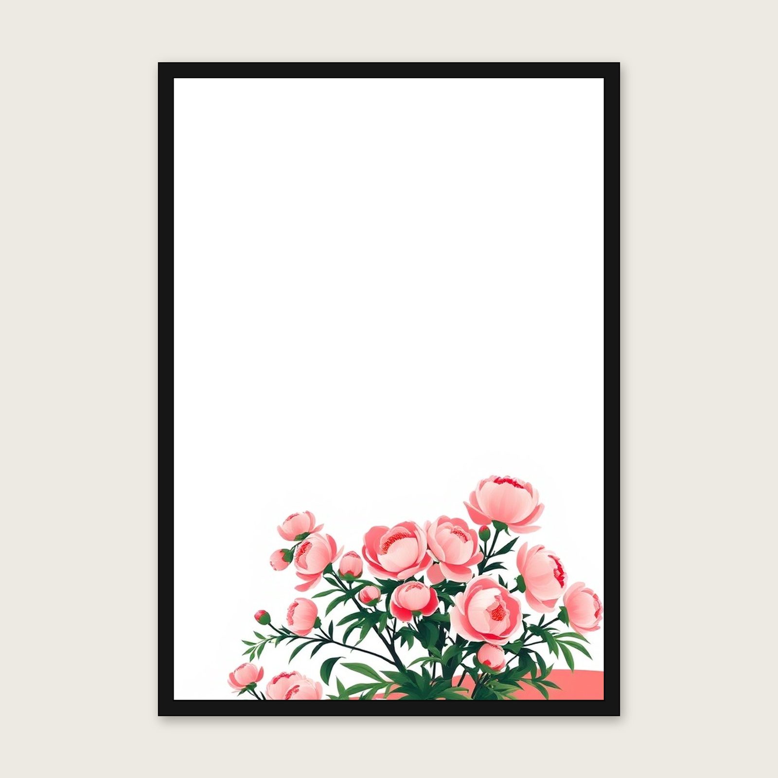 Tree Peony Screen Print - Framed Two Tone Botanical Wall Art shown in a black frame
