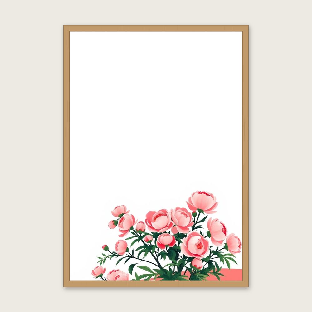 Tree Peony Screen Print - Framed Two Tone Botanical Wall Art in a oak frame