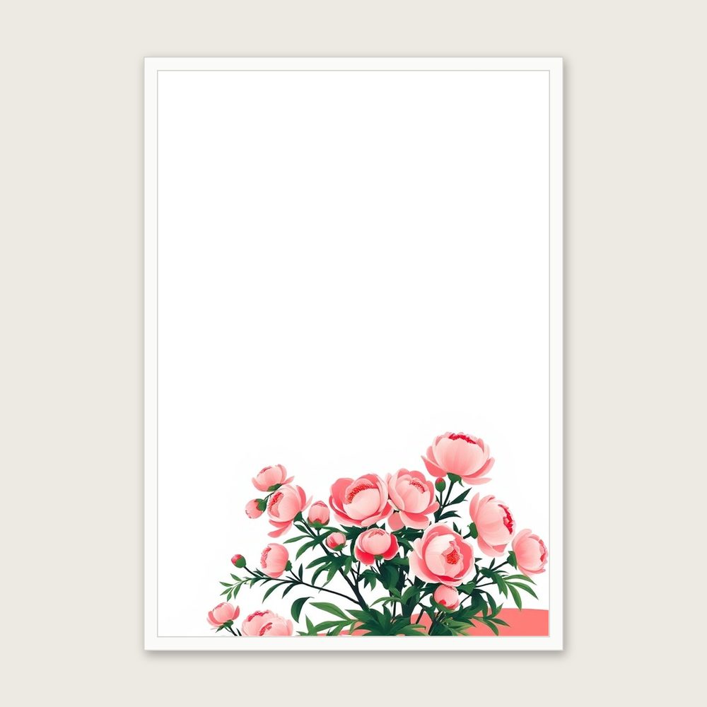 Tree Peony Screen Print - Framed Two Tone Botanical Wall Art - White Frame, A3