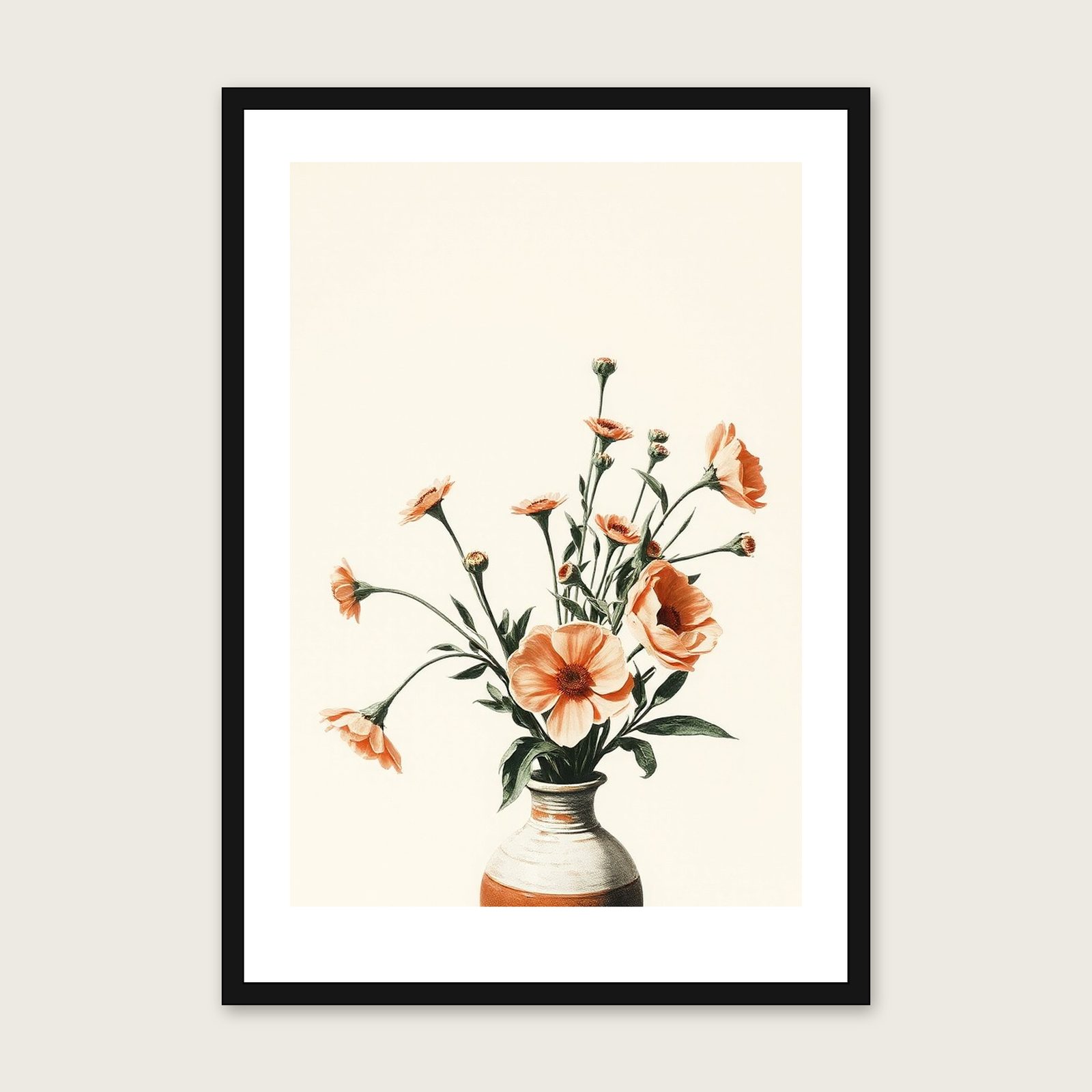 Framed Monotype Print of Selfheal - Two Tone Botanical Wall Art shown in a black frame