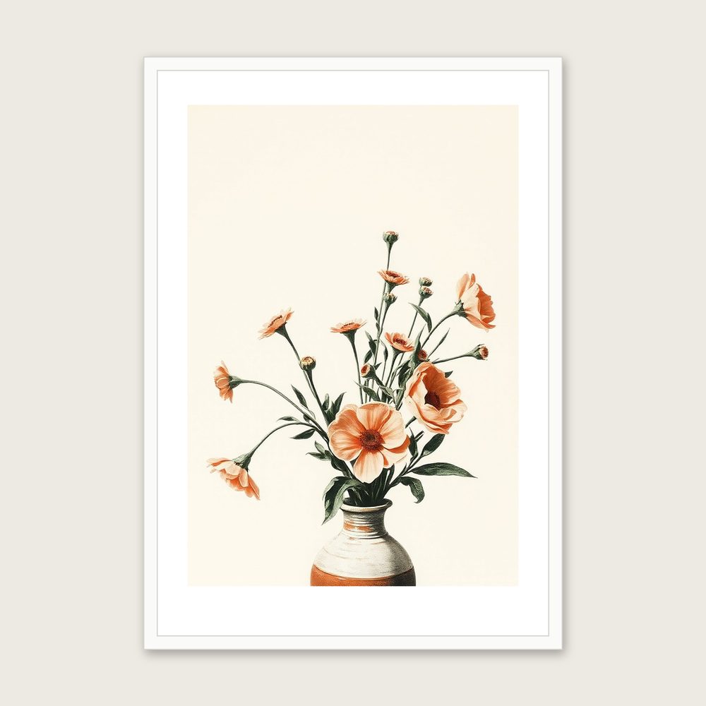 Framed Monotype Print of Selfheal - Two Tone Botanical Wall Art in a white frame