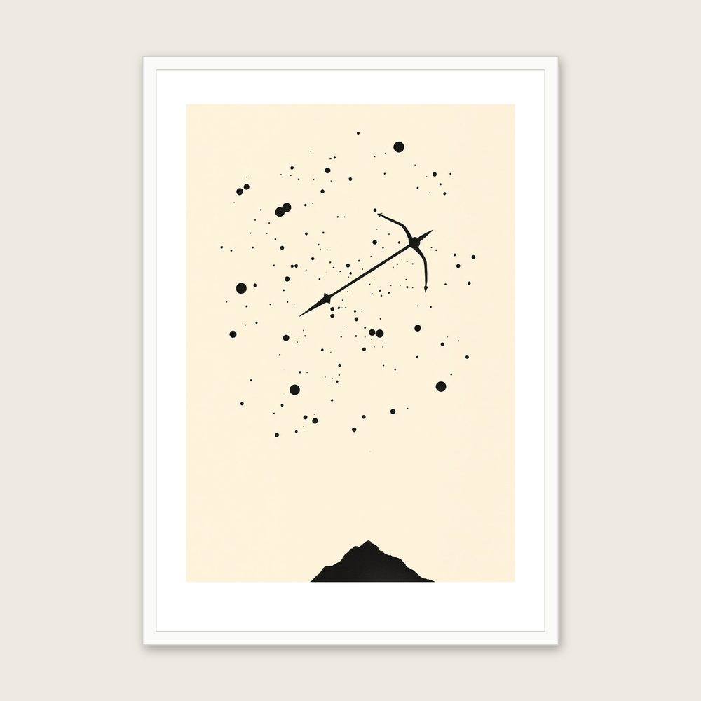 Framed Ink Wash Print of The Constellation Sagittarius - Neutral & Beige Celestial Wall Art in a white frame