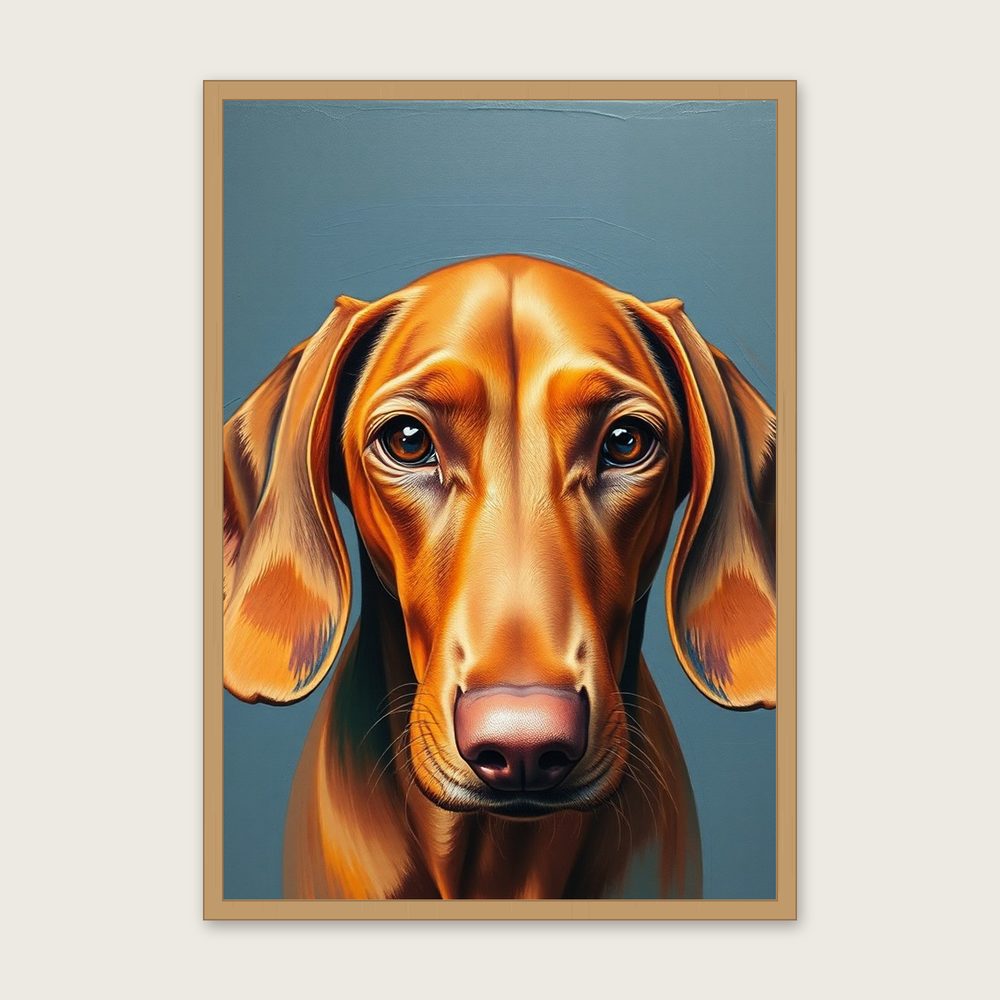 Vizsla Impasto Print - Framed Colourful Animal Wall Art in a oak frame