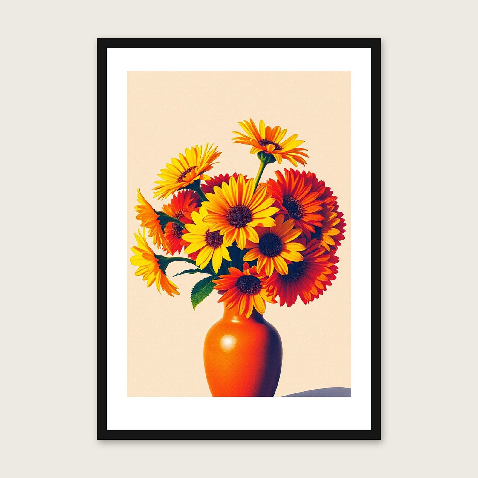 Framed Riso Print of Honesty - Colourful Botanical Wall Art shown in a black frame
