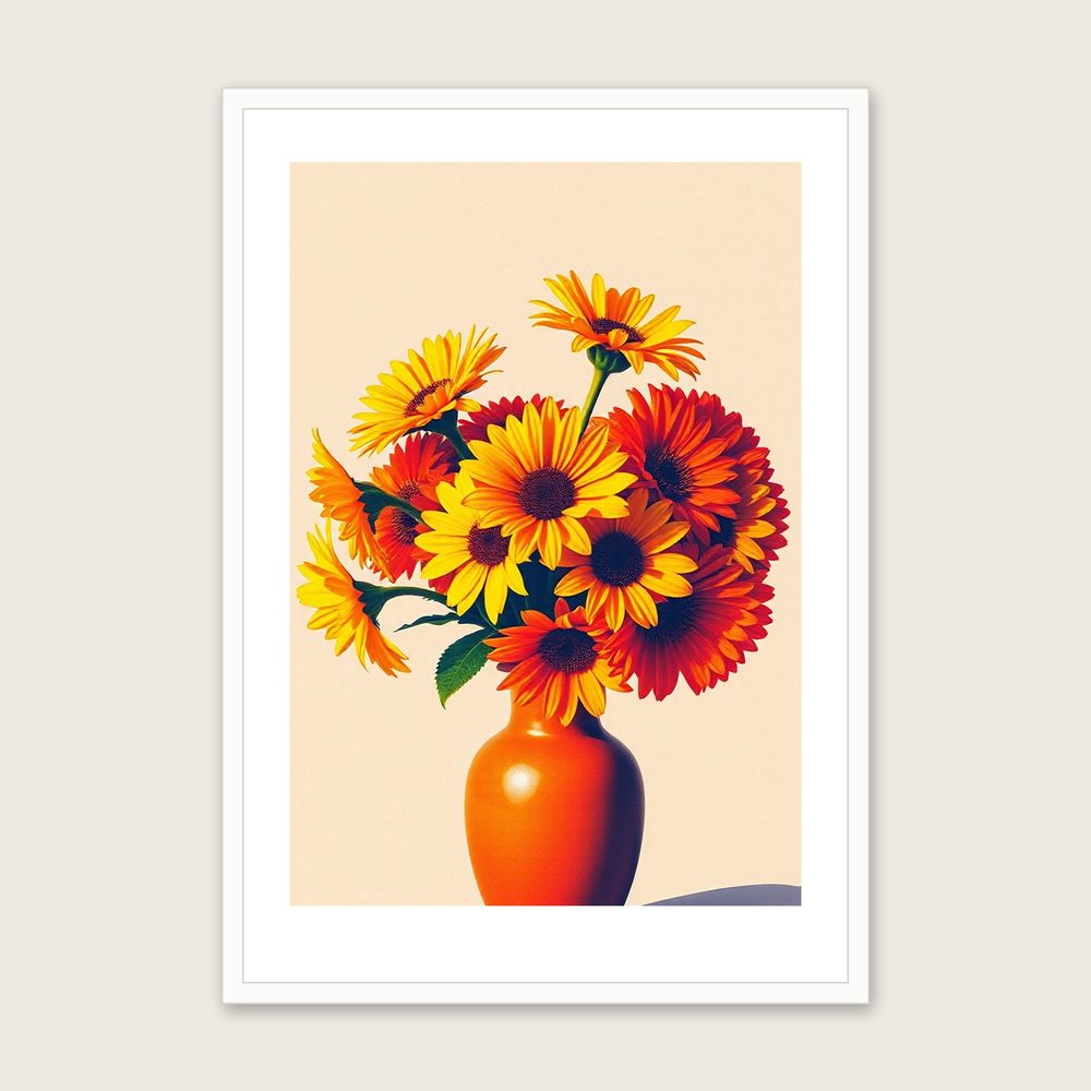 Framed Riso Print of Honesty - Colourful Botanical Wall Art in a white frame
