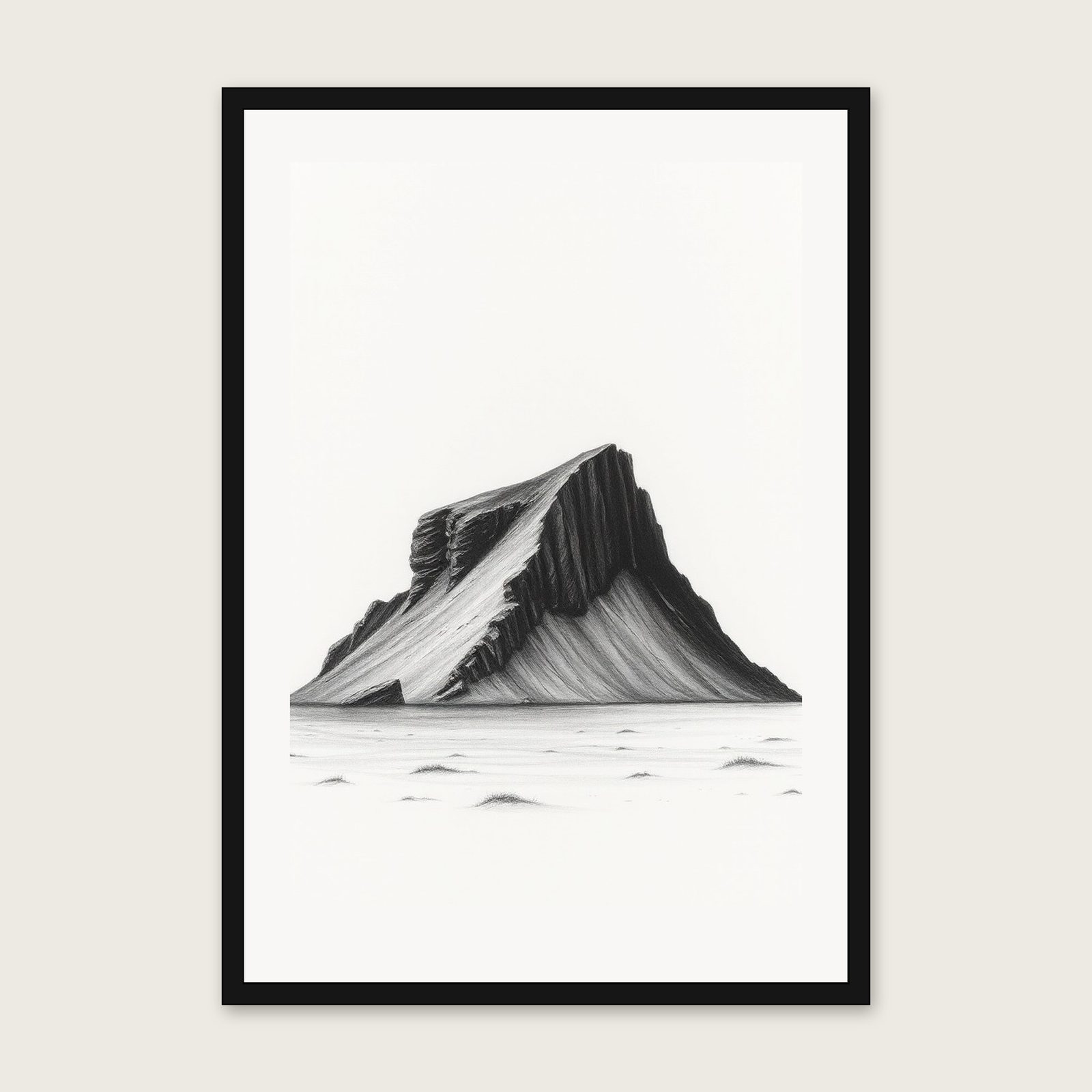 Framed Charcoal Print of Worms Head - Black & White Landscape Wall Art shown in a black frame