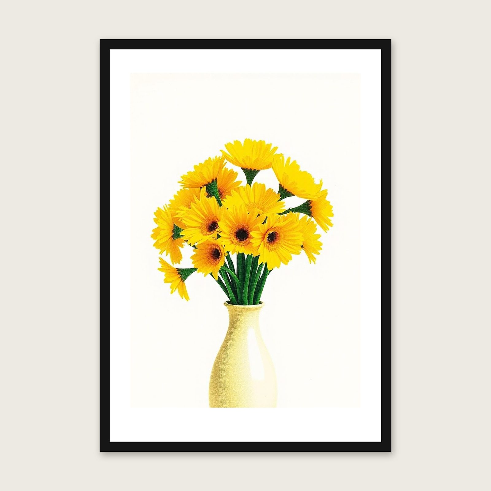 Buttercup Riso Print - Framed Colourful Botanical Wall Art shown in a black frame