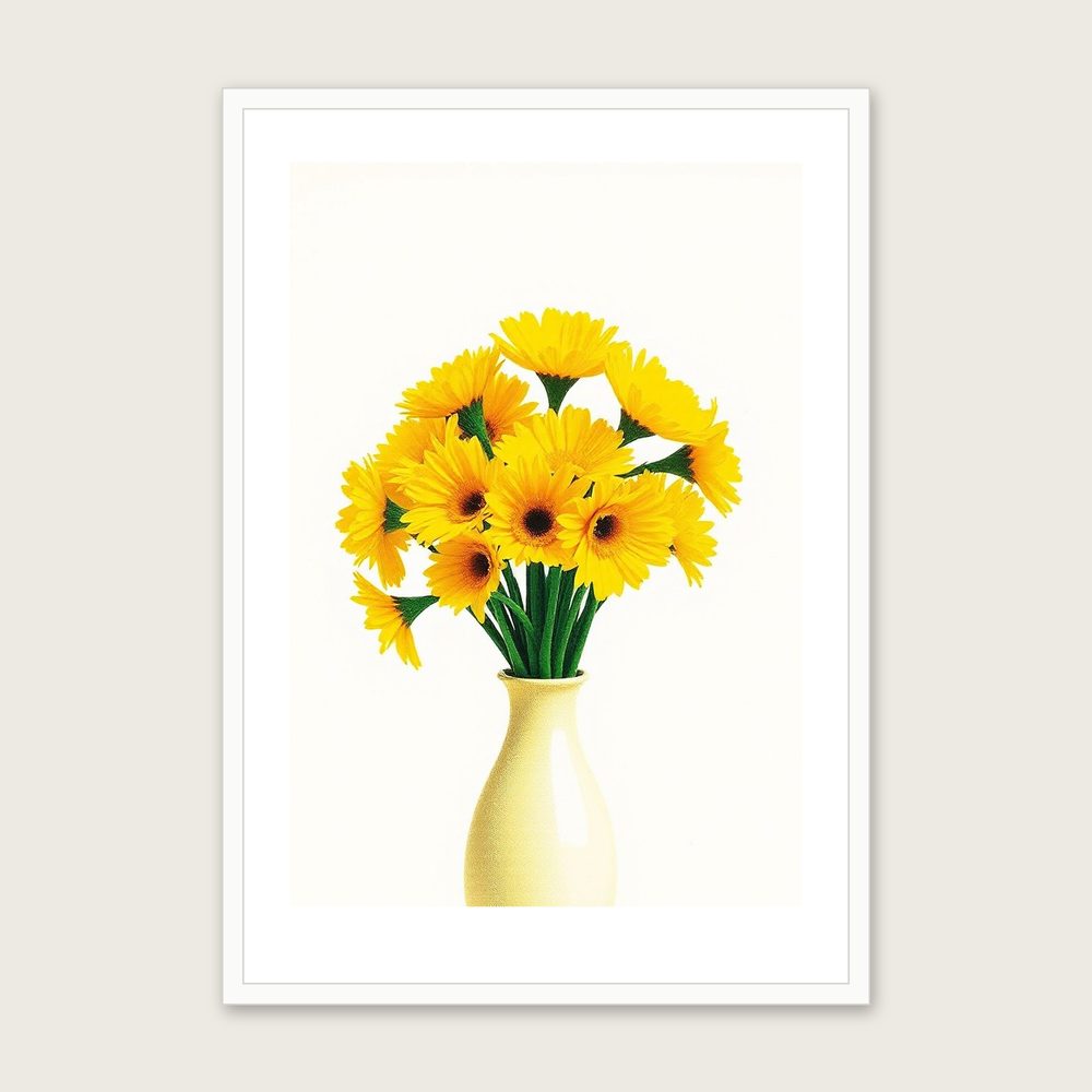 Buttercup Riso Print - Framed Colourful Botanical Wall Art - White Frame, A3