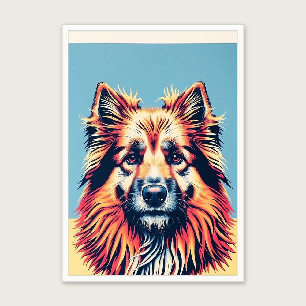 Pyrenean Sheepdog Riso Print - Framed Colourful Animal Wall Art - White Frame, A3
