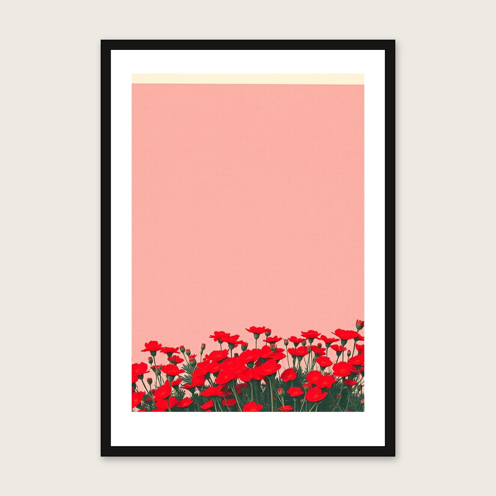Red Campion Botanical Wall Art - Framed Colourful Riso Print shown in a black frame