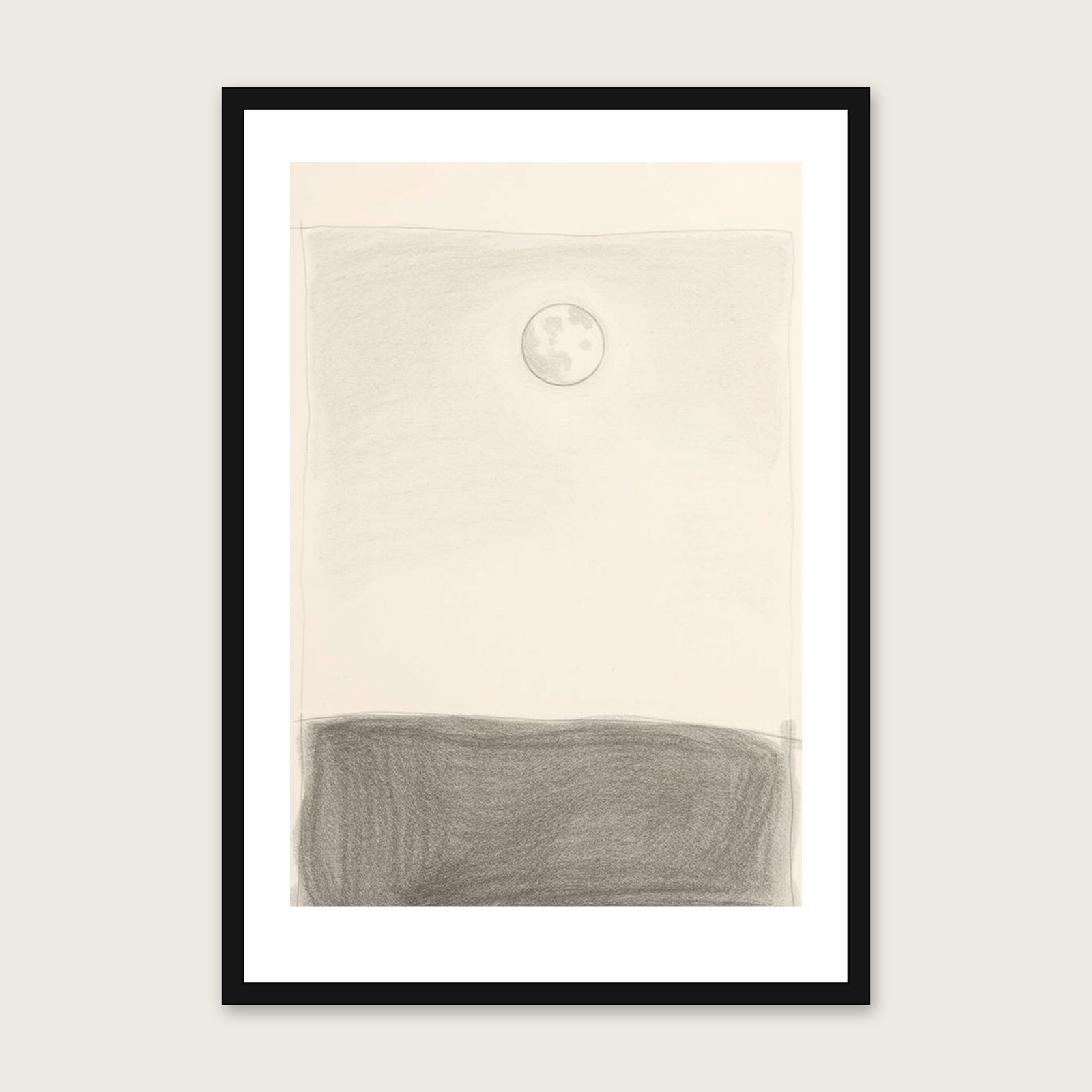 A Micromoon Celestial Wall Art - Framed Neutral & Beige Pencil Sketch Print shown in a black frame