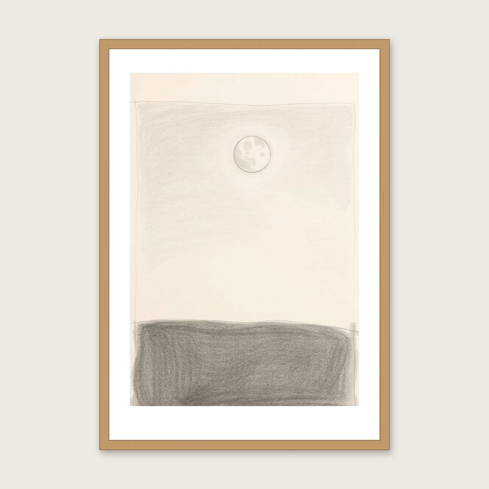 A Micromoon Celestial Wall Art - Framed Neutral & Beige Pencil Sketch Print in a oak frame