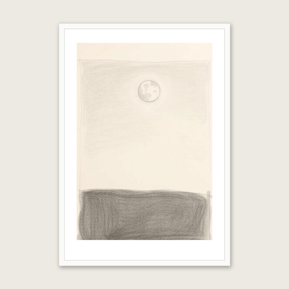 A Micromoon Celestial Wall Art - Framed Neutral & Beige Pencil Sketch Print - White Frame, A3