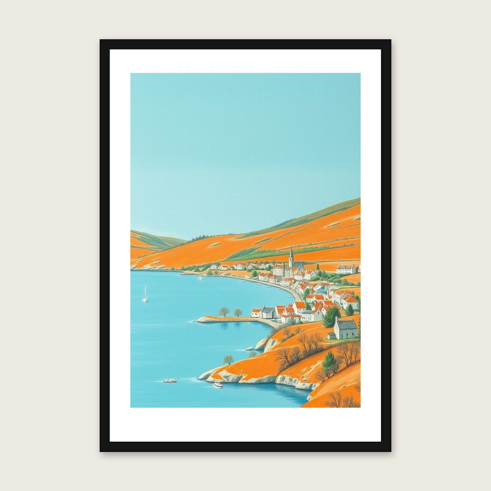 Loch Maree - Framed Pastel Landscape Print in Bold Colour shown in a black frame