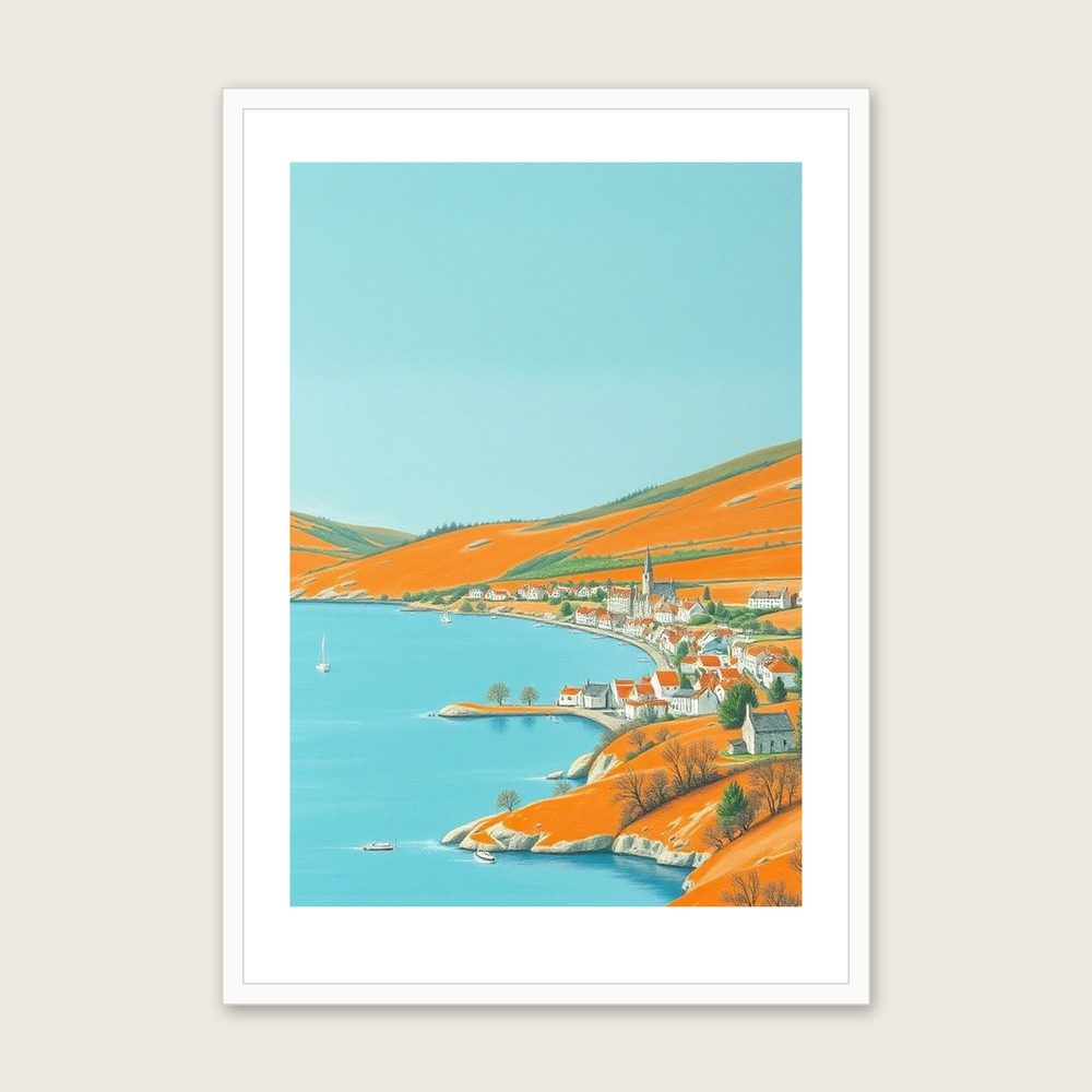 Loch Maree - Framed Pastel Landscape Print in Bold Colour - White Frame, A3
