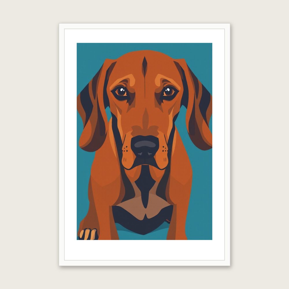 Redbone Coonhound Screen Print - Framed Bold Colour Animal Wall Art in a white frame