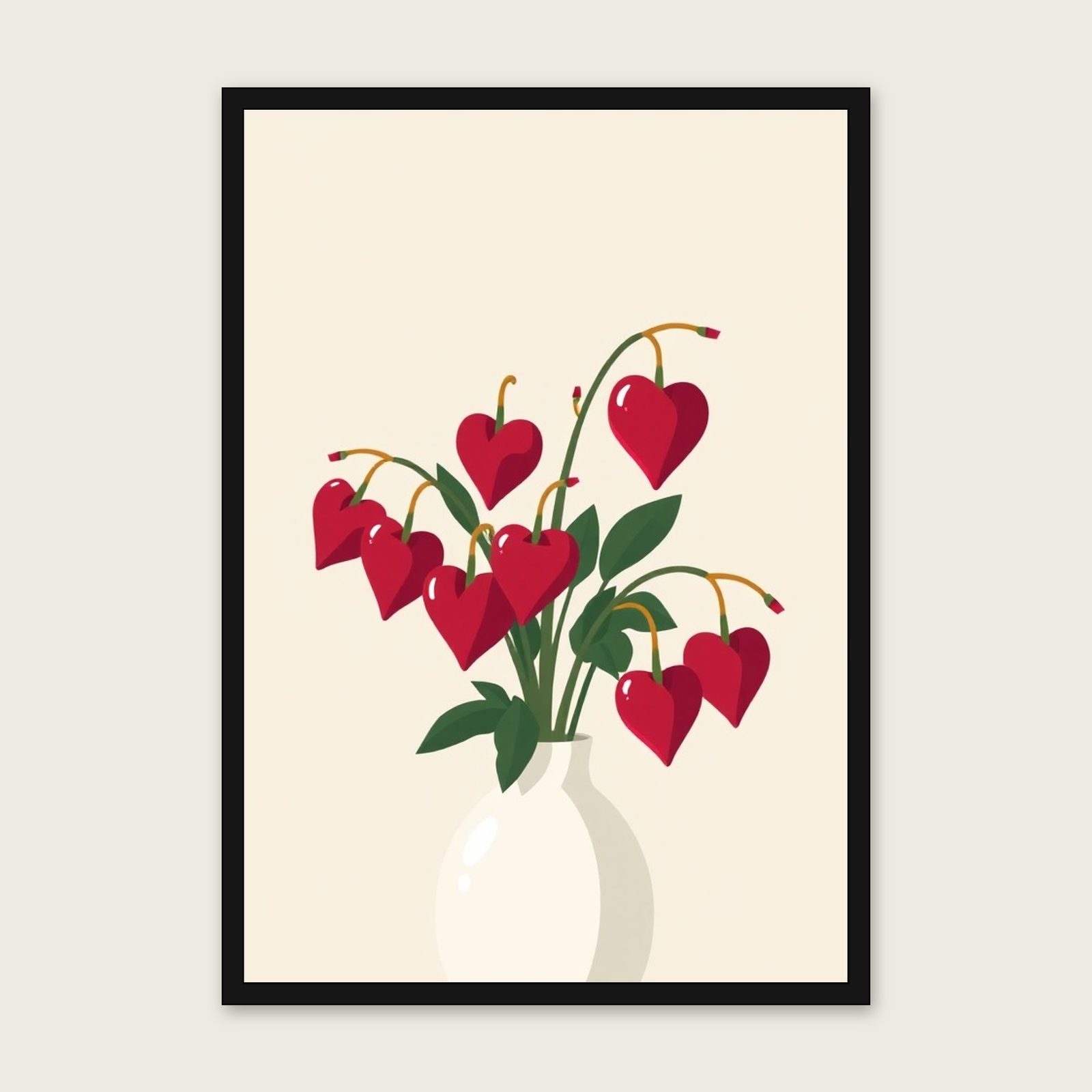 Bleeding Heart Screen Print Wall Art - Framed Two Tone Print shown in a black frame