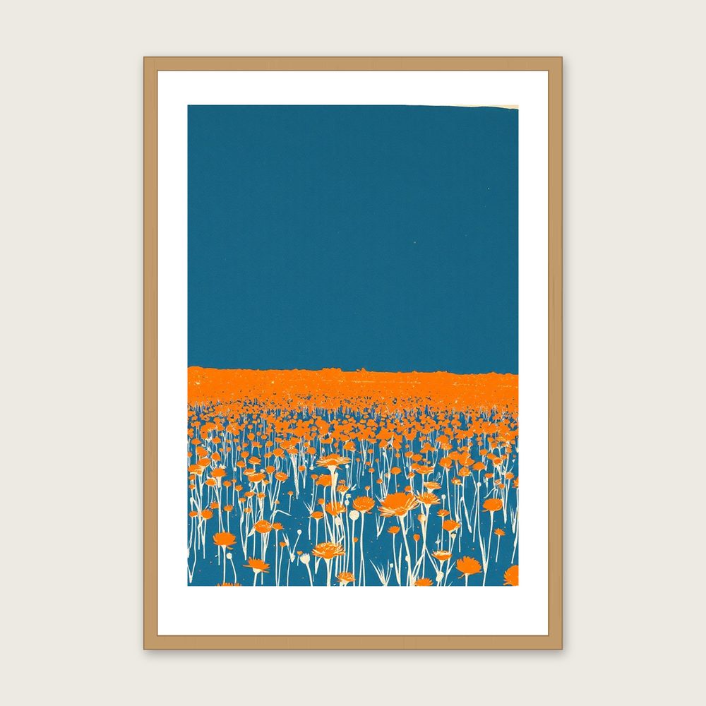 Meadow Vetchling Linocut Print - Framed Bold Colour Botanical Wall Art - Oak Frame, A3