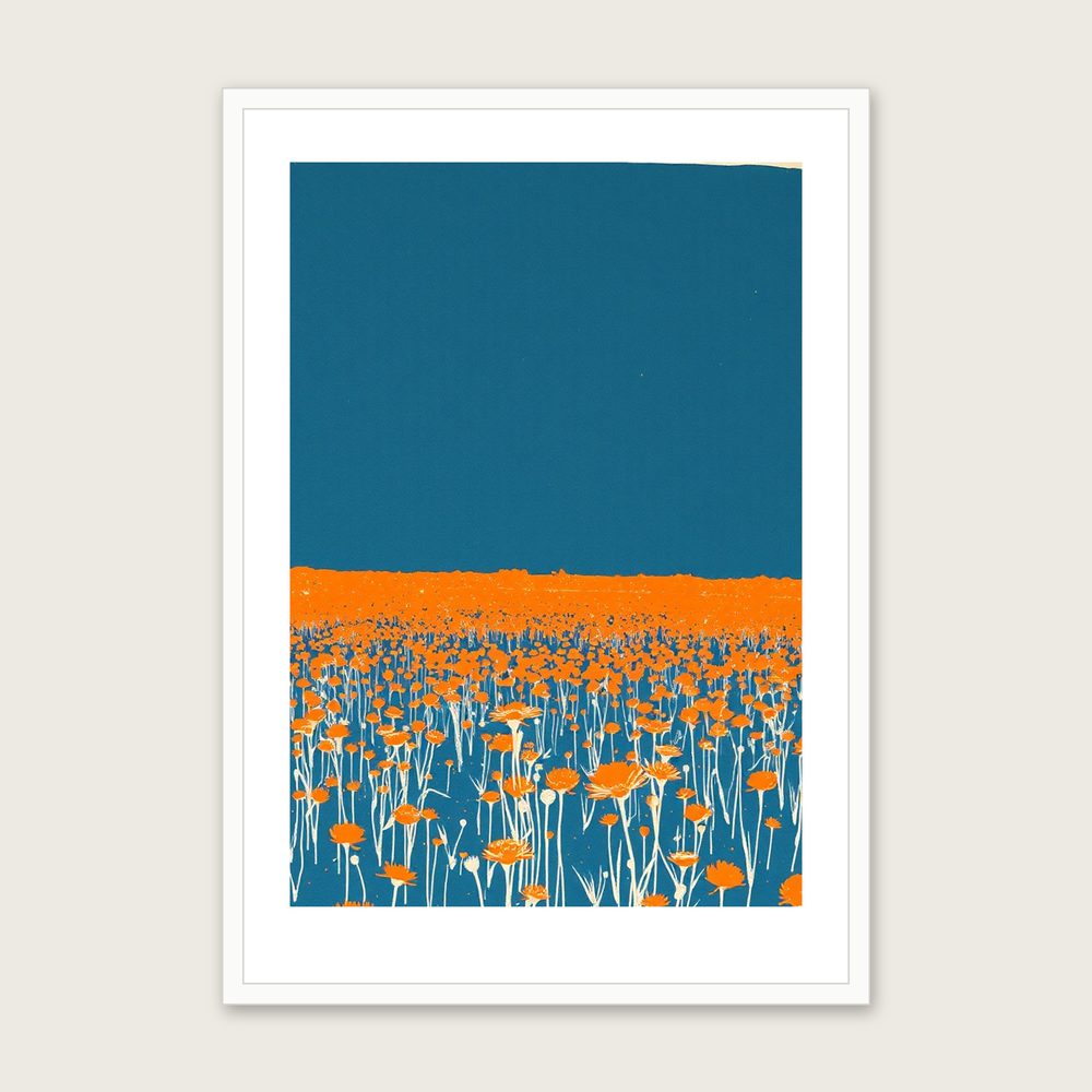 Meadow Vetchling Linocut Print - Framed Bold Colour Botanical Wall Art in a white frame